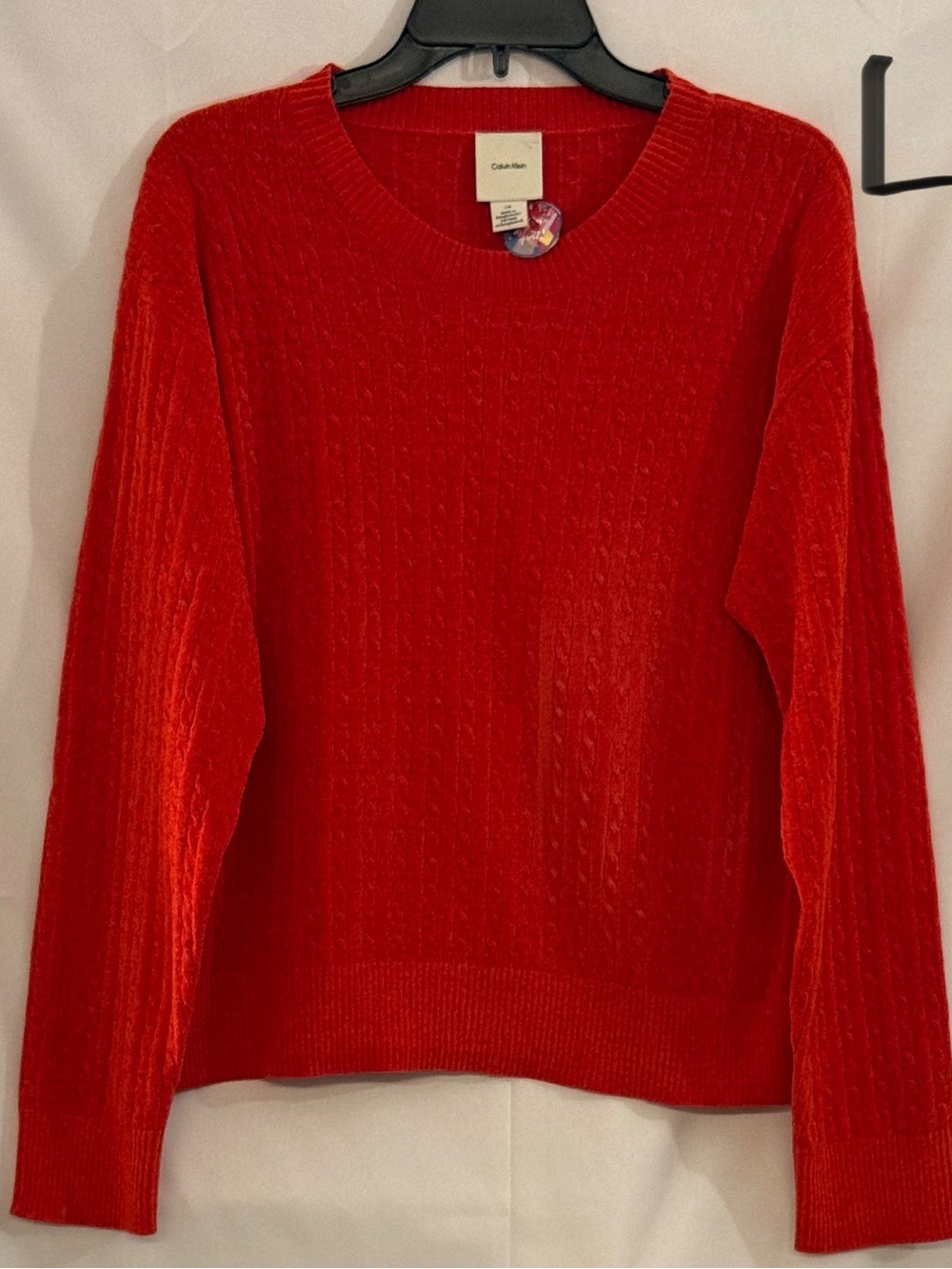 Calvin Klein Bright Red Cable Crewneck Sweater